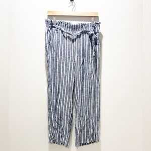 KNOX ROSE Women’s Blue/White Straight Wide Leg Crop Linen Blend Stripe Pants L